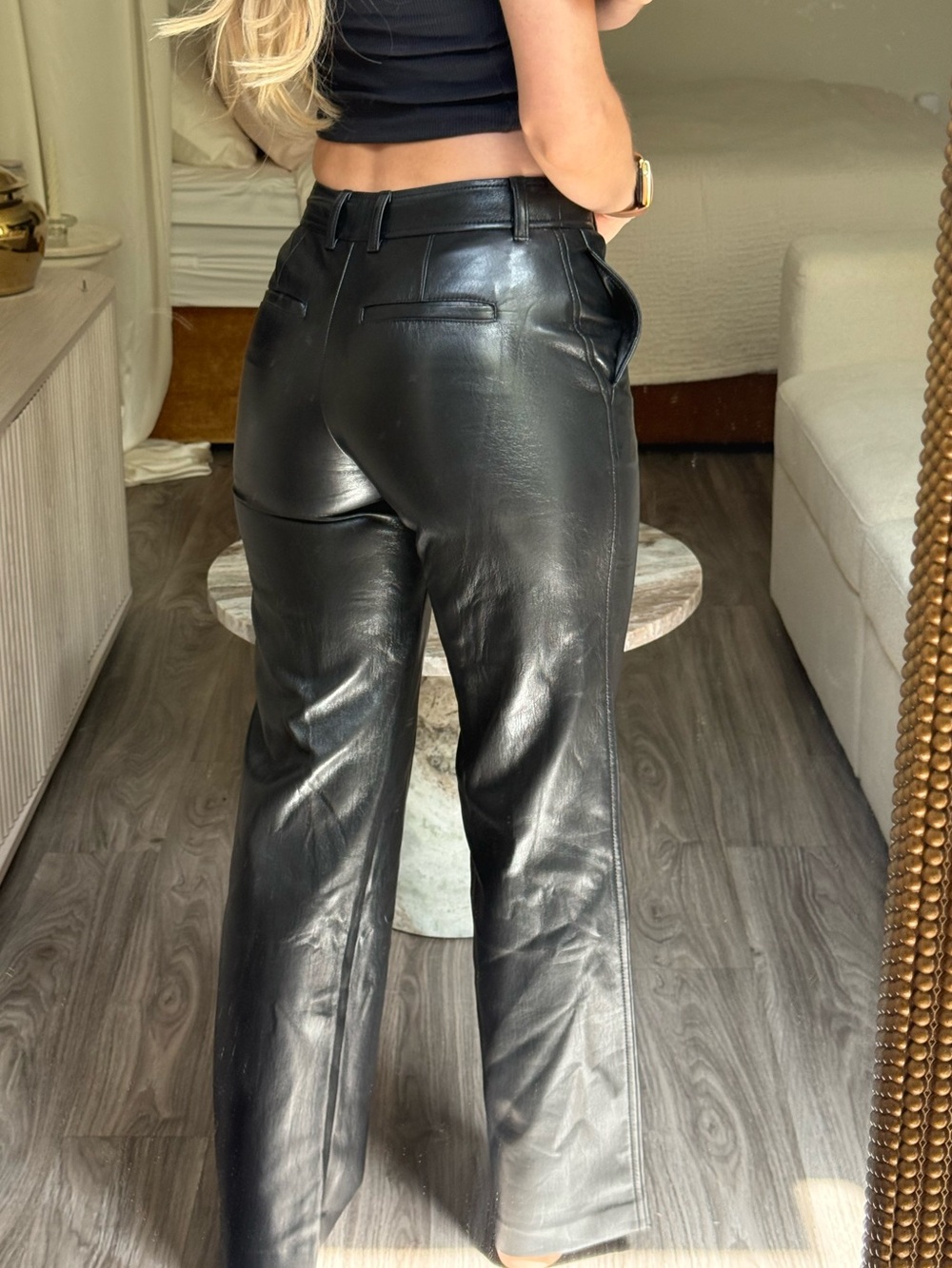 Aritzia Babaton Attitude Vegan Leather Wide Leg Pants Black High Rise Size 00